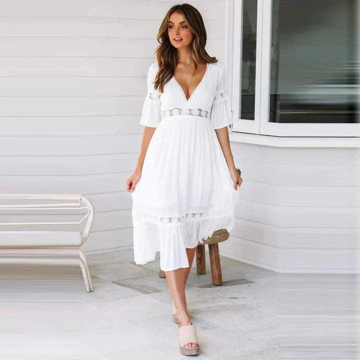 Dam Sommarklänning Boho Stil 100% Bomull Elegant För Festliga Tillfällen-3