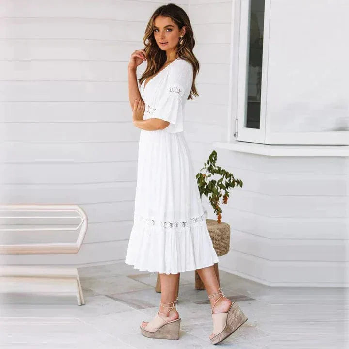 Dam Sommarklänning Boho Stil 100% Bomull Elegant För Festliga Tillfällen-4