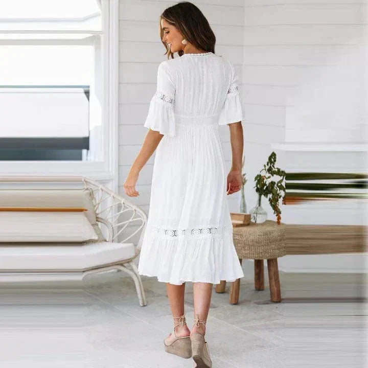 Dam Sommarklänning Boho Stil 100% Bomull Elegant För Festliga Tillfällen-5