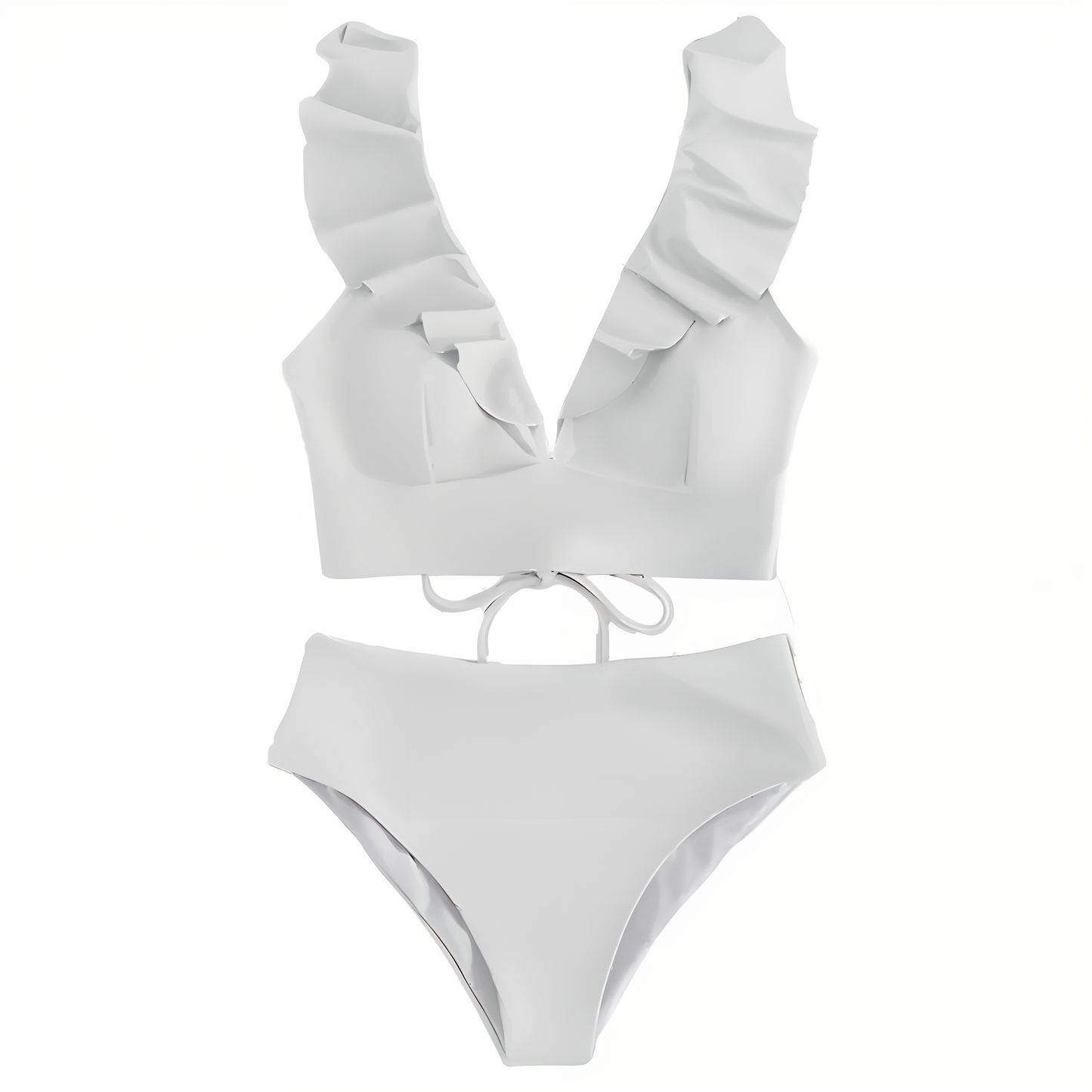 Bikini Set för Kvinnor med Hög Midja och Ruffles – Elegant V-Hals, Ryggfri Design, Mjuk Polyester 2
