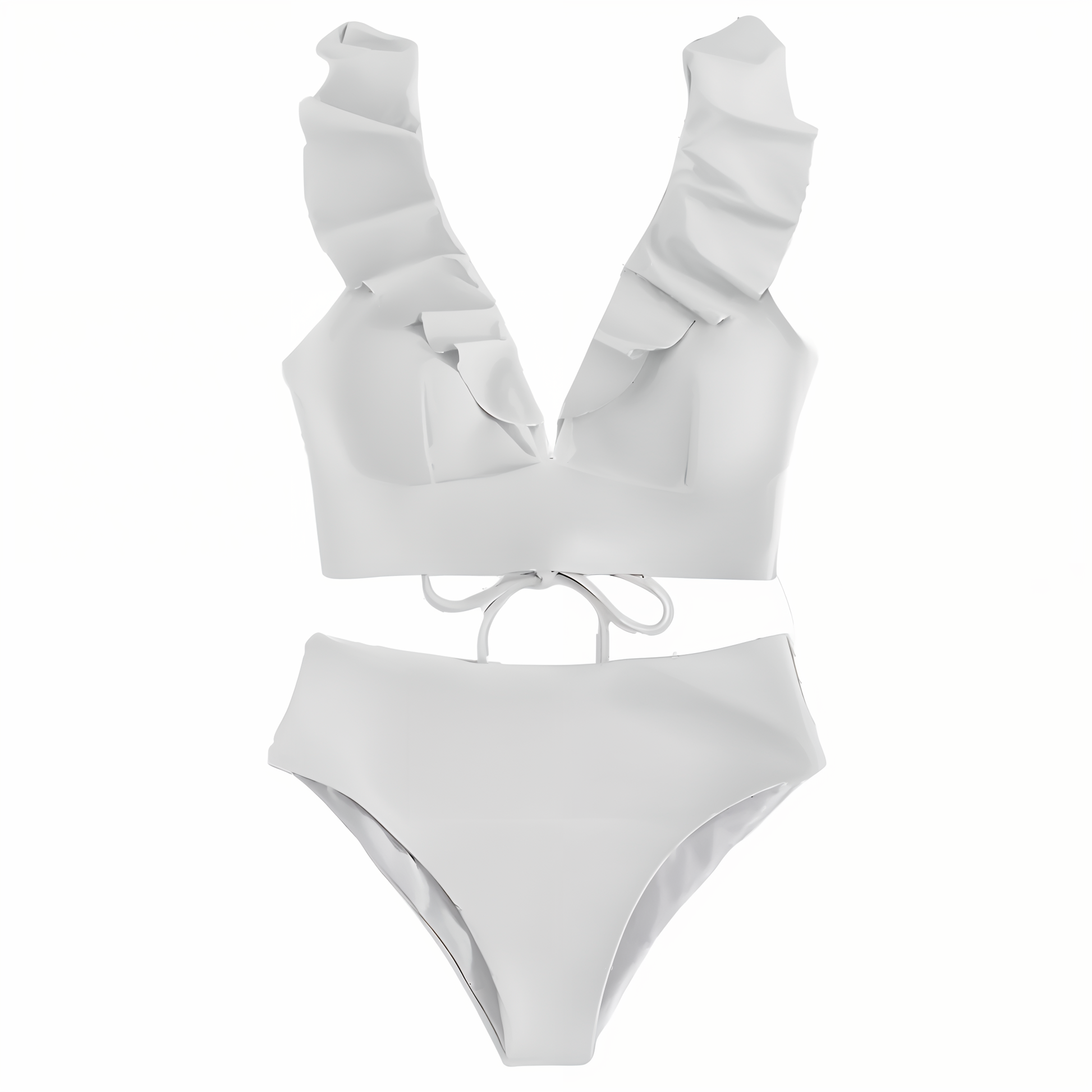 Bikini Set för Kvinnor med Hög Midja och Ruffles – Elegant V-Hals, Ryggfri Design, Mjuk Polyester 2