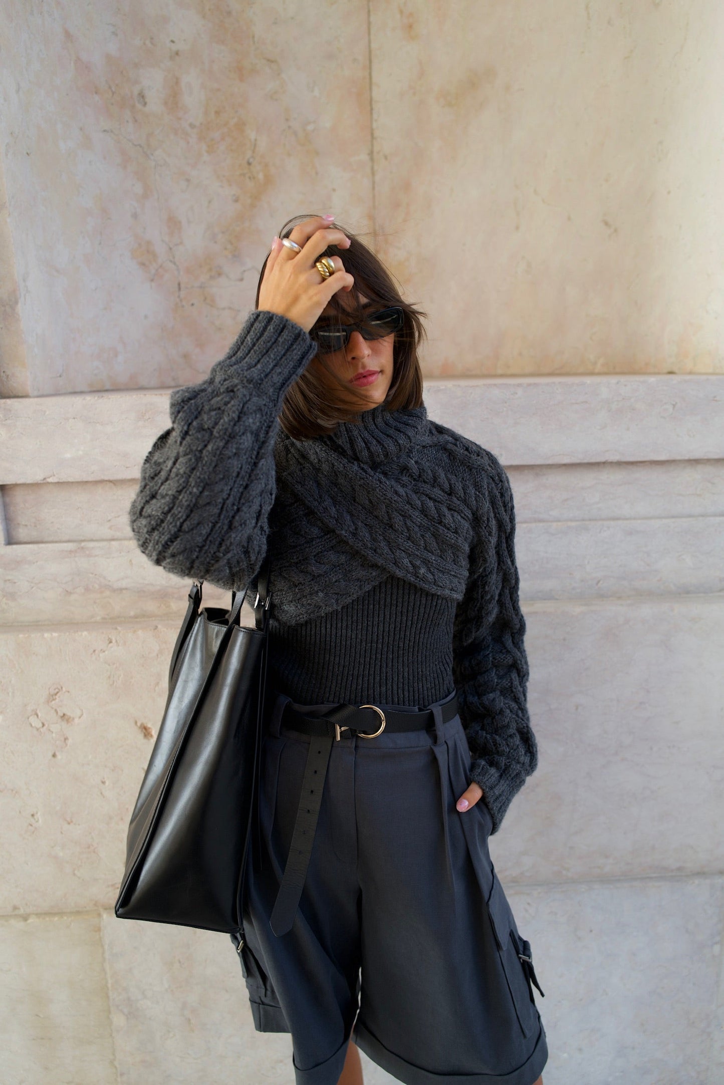 Dam Armöverdrag Hög Krage Ballongärmar Elastan Blandning-5