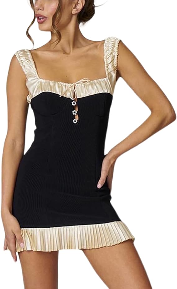 Kvinnors Miniklänning med Remmar och Rynkor Polyester-5