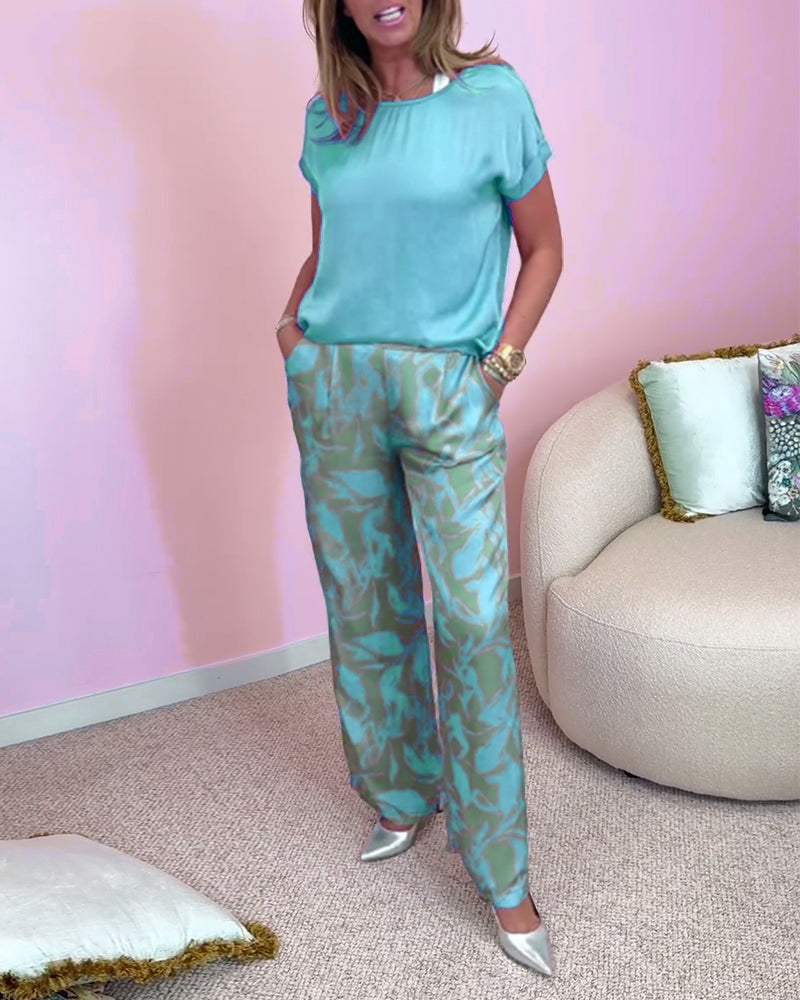 Dam Sommaruppsättning Rymlig Topp och Shorts Lätta Material-4