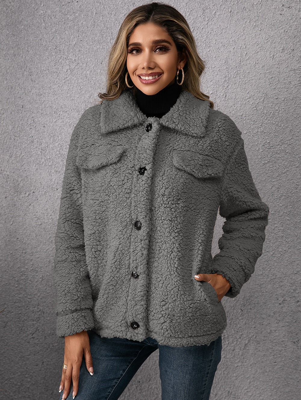Dam Vinterjacka Lång Teddy Fleece-3