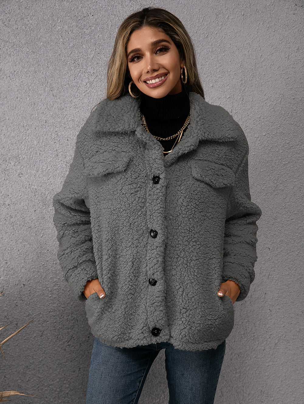 Dam Vinterjacka Lång Teddy Fleece-2