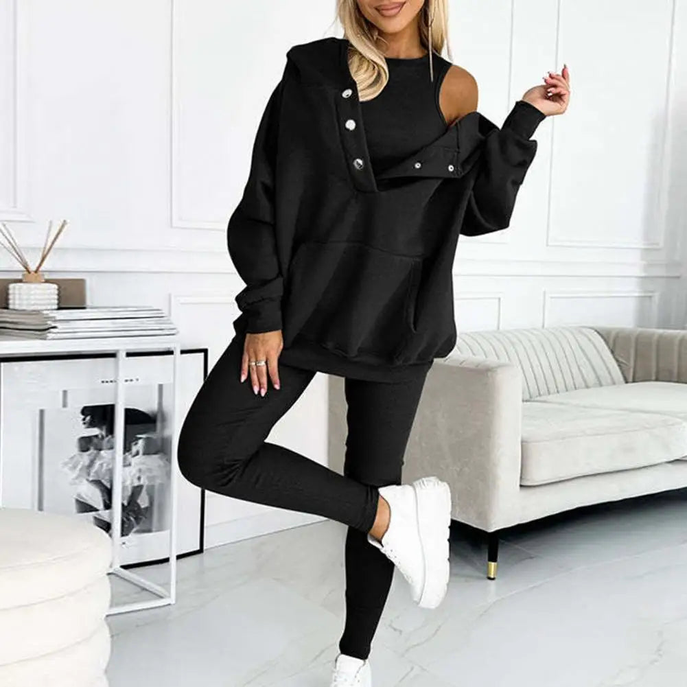 Tvådelat Set Dam Hoodie Asymmetrisk Halsringning Mjuk Material-5
