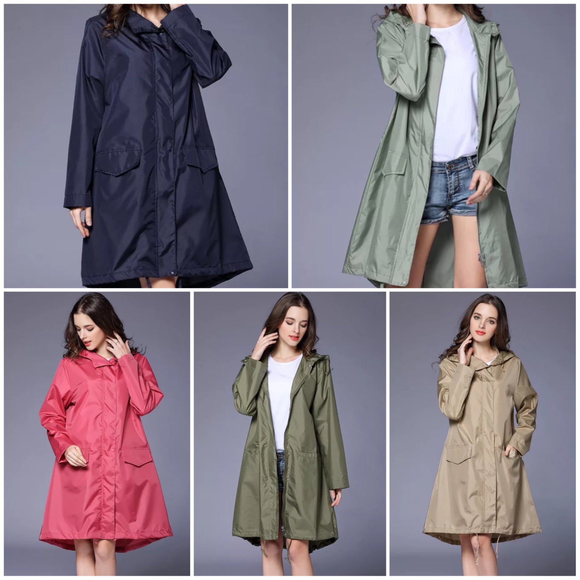 Dam Kappa Vattentät A-linjeformad med Huva och Fickor i Polyester-2