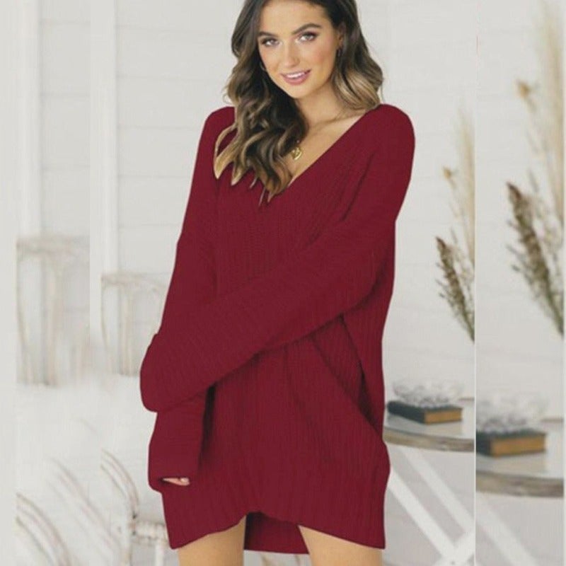 Knälång Stickad Damklänning med Långa Klockärmar – Fina Dam Klänningar i Mjuk Kvalitet 11