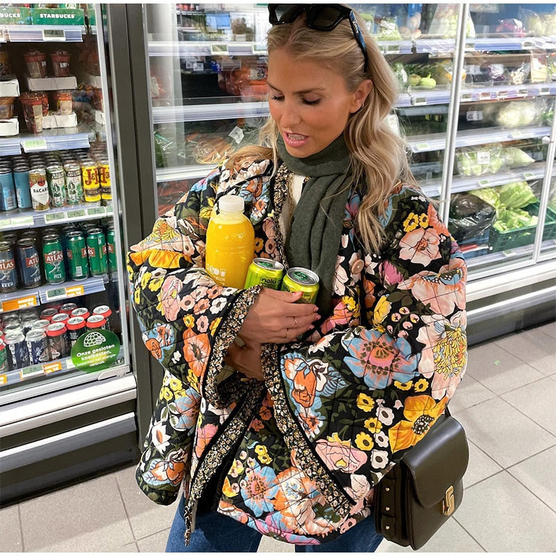 Vinterjacka Dam Långärmad Buffertmaterial Blommönster-3