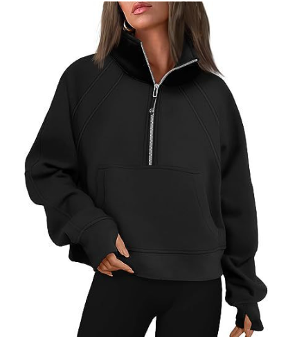 Boxy Vintertröja för Dam med Halv Dragkedja och Känguruficka – Mjuk Värmande Blandning, Avslappnad Passform 8
