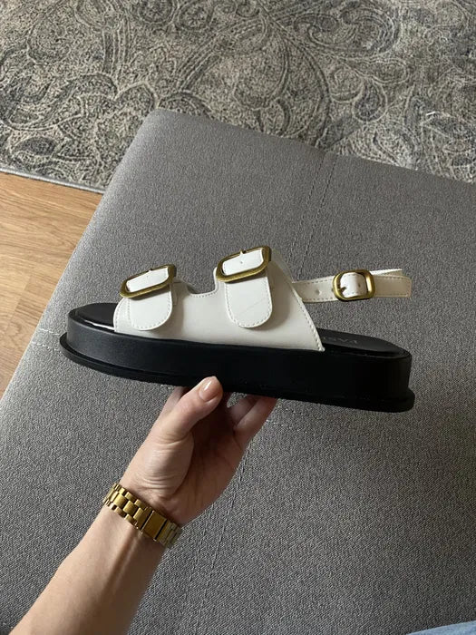Dam Sandaler Dubbla Spännen Läder Modern Design Komfortabel Sula-4