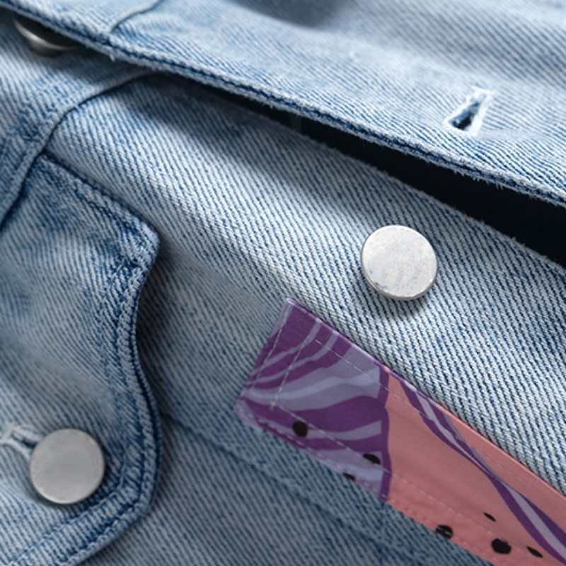 Jeansjacka Dam Flerfärgad Denim Modern Passform-6