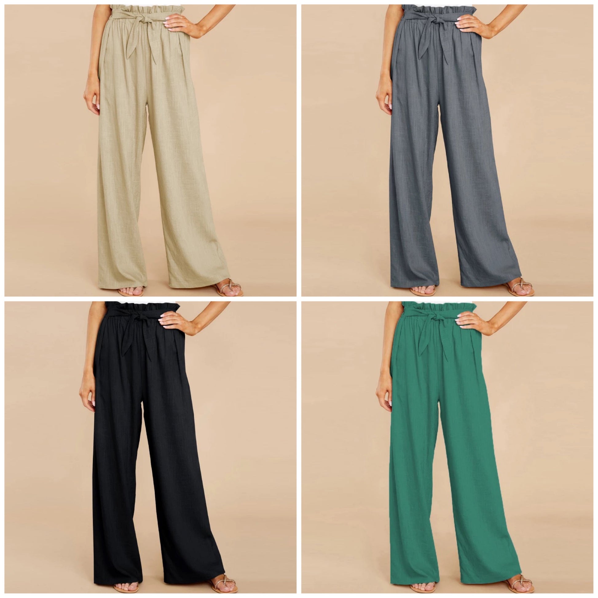 Dam Hög Midja Byxor Av Bomull och Polyester, Avslappnad Stil, Bred Passform-3