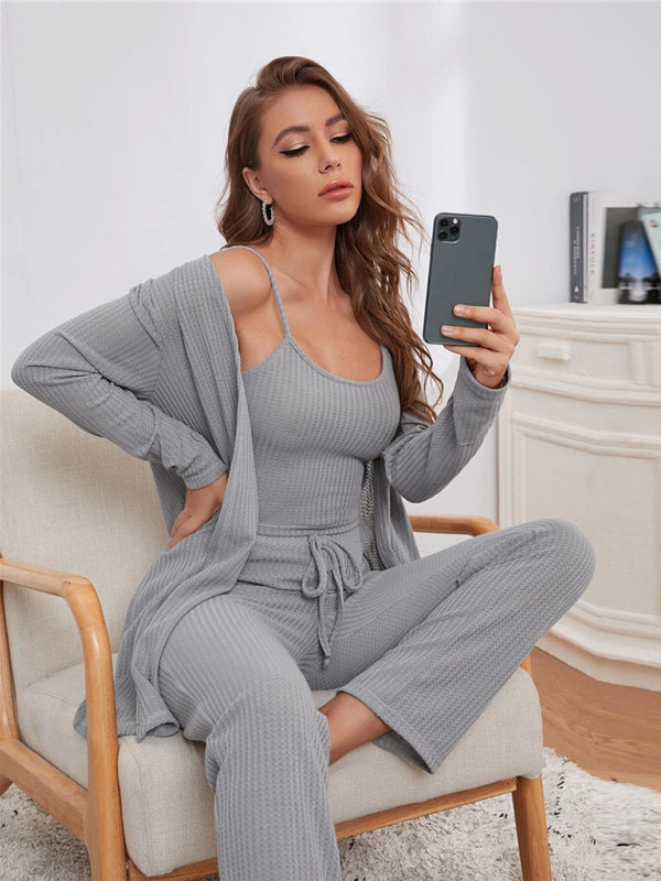 Kvinnors Loungewear Set 3-delat Mjukt Material med Lång Kofta och Joggingbyxor-5