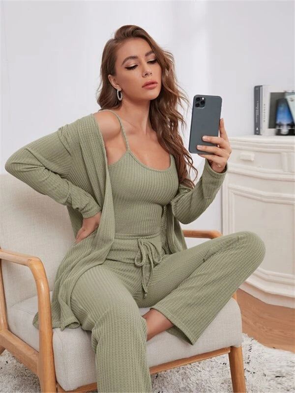 Variant image for Kvinnors Loungewear Set 3-delat Mjukt Material med Lång Kofta och Joggingbyxor-3