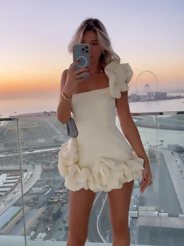 Dam Miniklänning En Axel Stilren Polyester-5