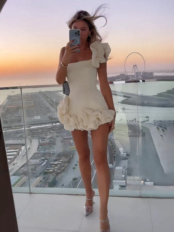 Dam Miniklänning En Axel Stilren Polyester-3