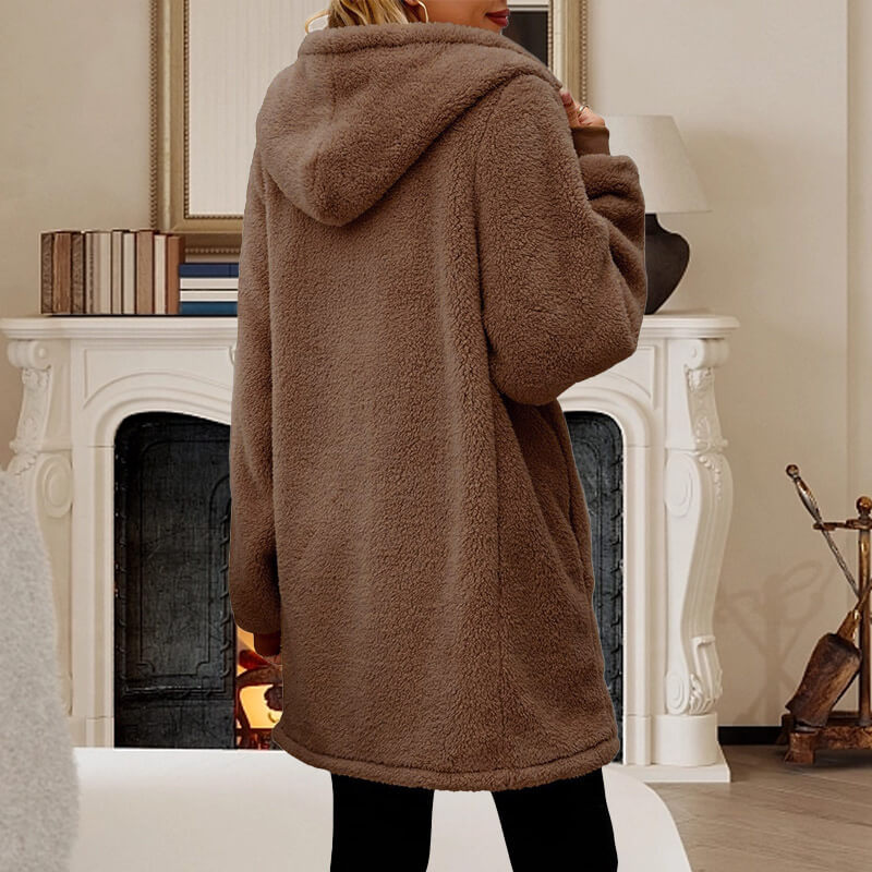 Vinterjacka Dam Fleece Med Huva för Kalla Dagar-4