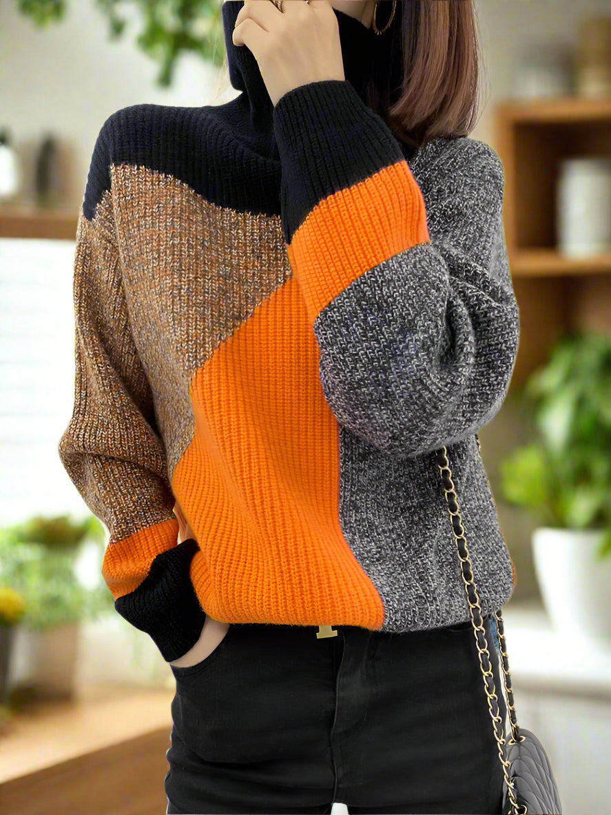 Dam Stickad Tröja Långärmad Randig 100% Akryl-3