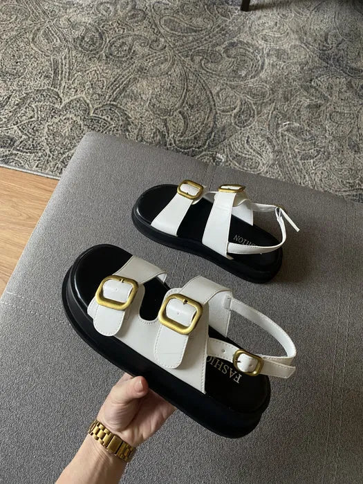 Dam Sandaler Dubbla Spännen Läder Modern Design Komfortabel Sula-3