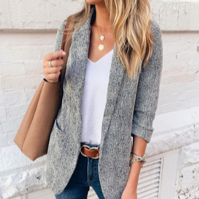 Elegant Grå Cardigan för Kvinnor med Öppen Framsida – Värmande Tygblandning för Vinter 2