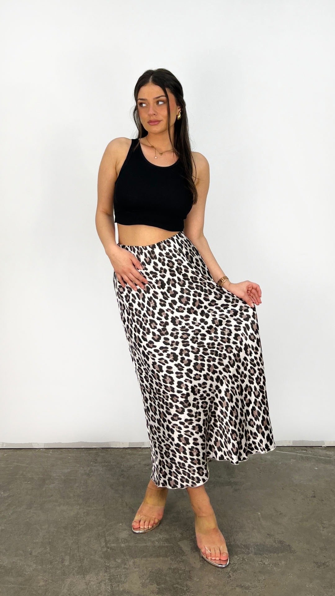 Damrock i Satin Lös Passform Polyester-2