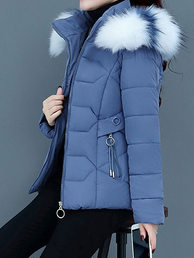 Dam Lång Vinterjacka Modern med Päls Krage Polyester-3