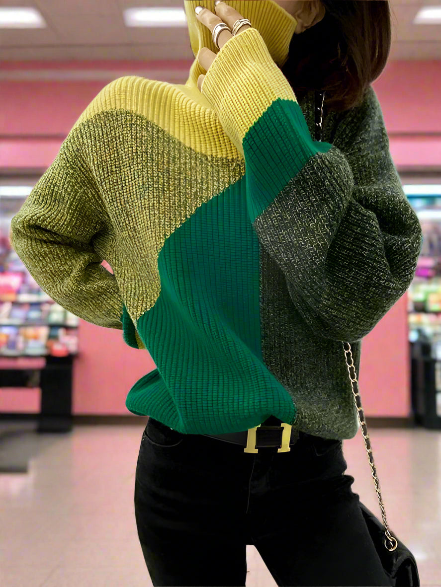 Dam Stickad Tröja Långärmad Randig 100% Akryl-2