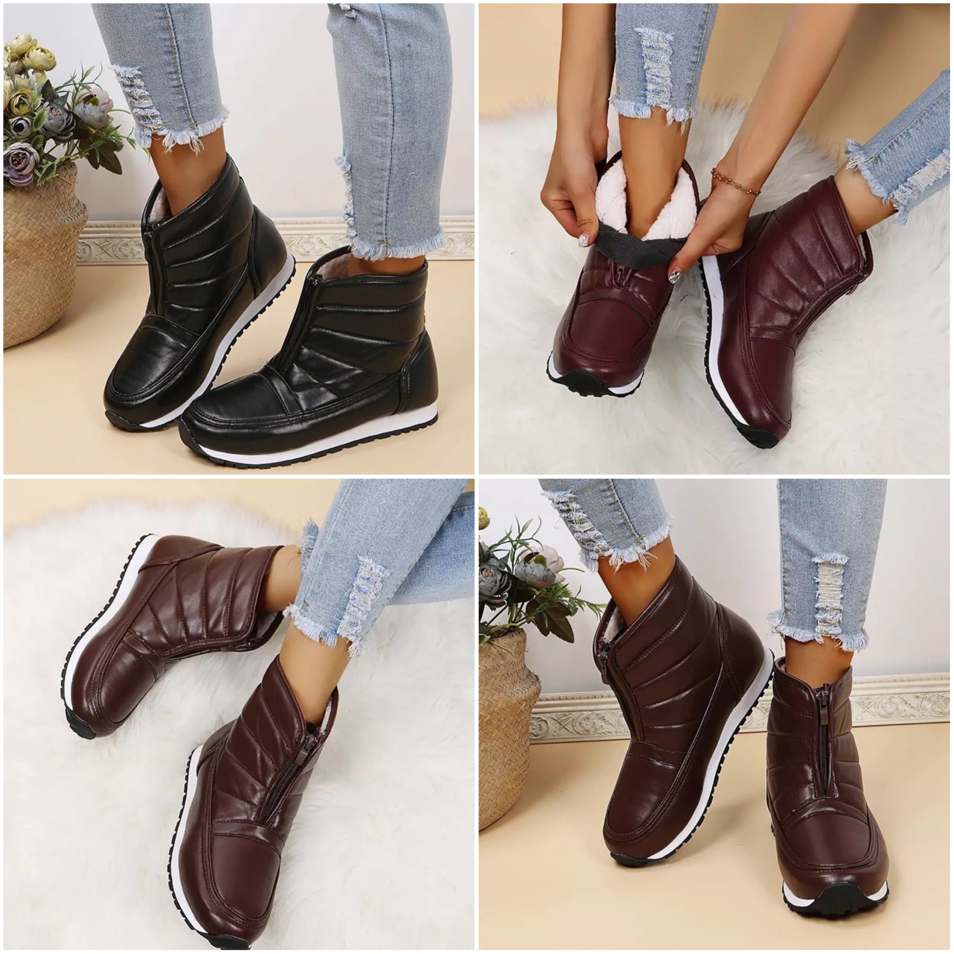 Dam Sportiga Stövlar i Eco Läder med Dragkedja och Mjukt Foder-5