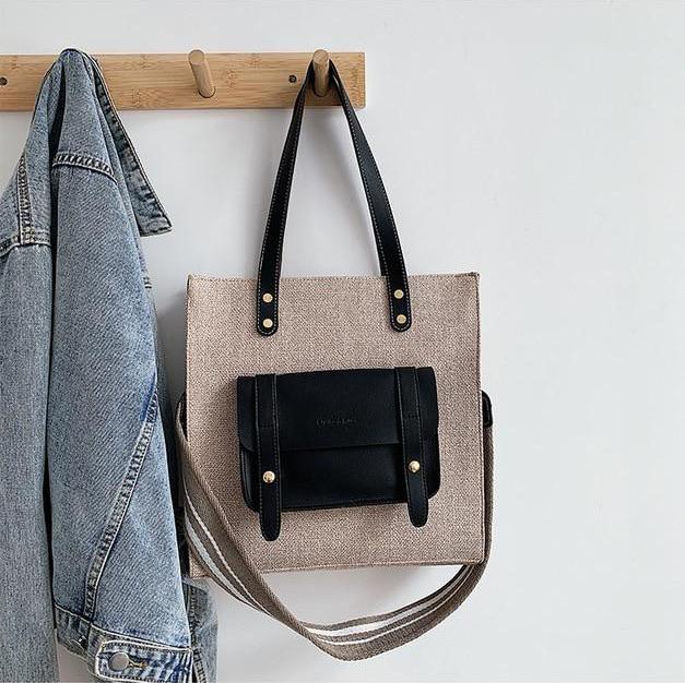 Dam Linneväska Rymlig Fodrad Canvas-2