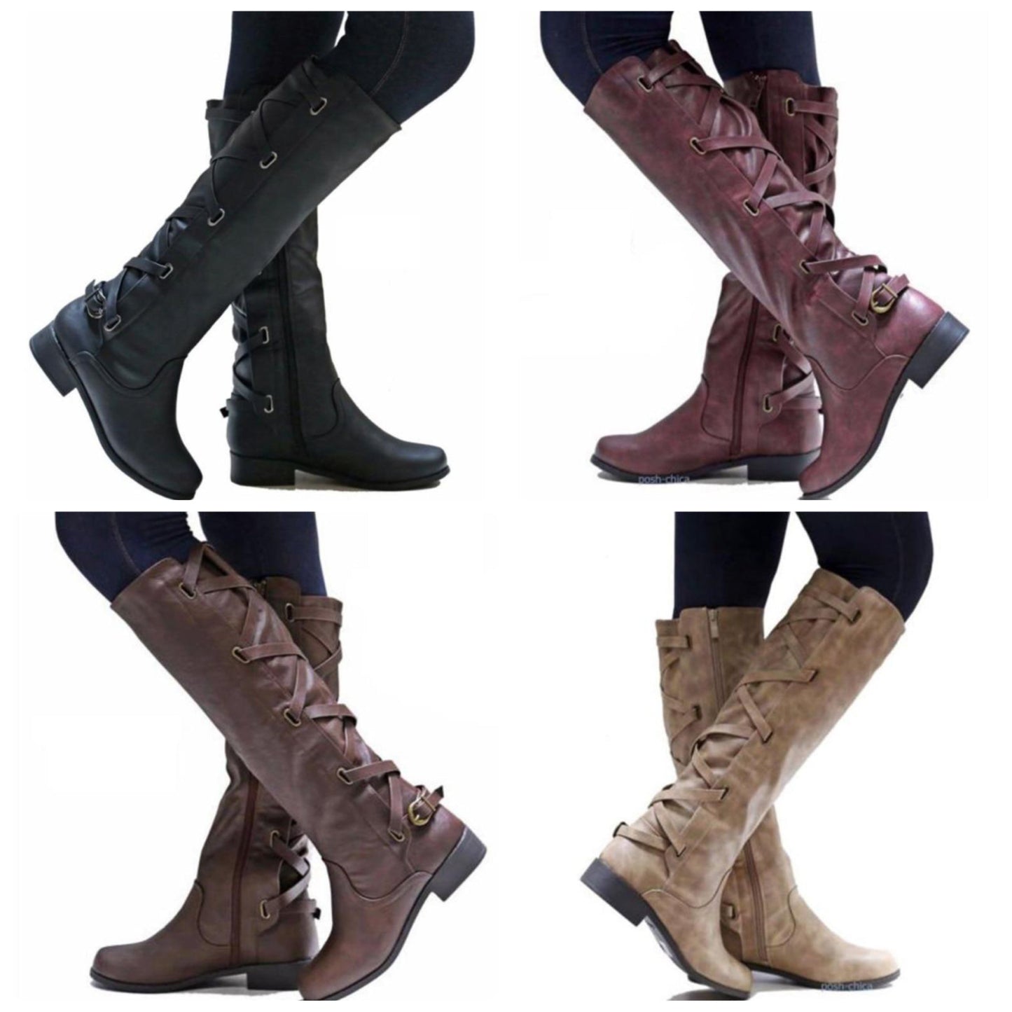 Fodrade Vinterstövlar Dam Eco Läder Med Blockhäl och Dragkedja-4