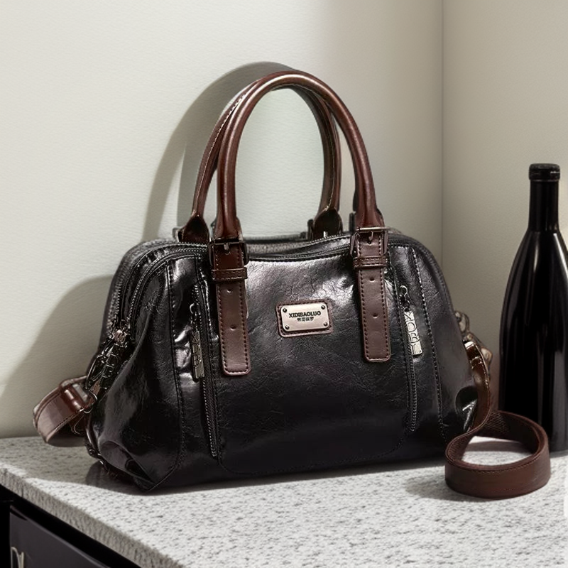 Läderväska Dam Retro Vintage Stil i Högkvalitativt Åldrat Läder 8