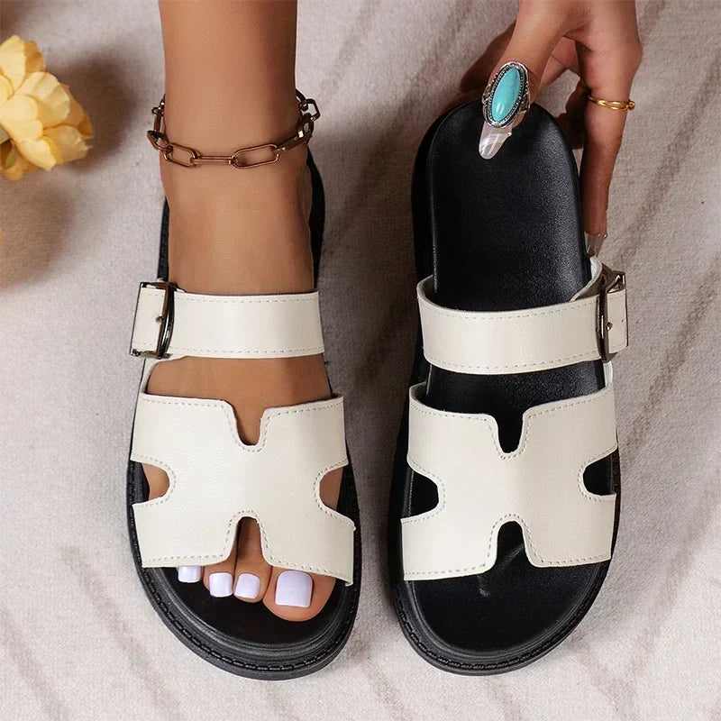 Dam Sandaler Slingback Veganläder Komfortabel Vadderad Plattform-3