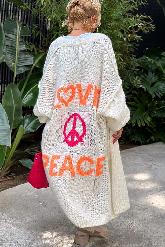 Variant image for Lång Kofta Dam Överdimensionerad Mjuk Tyg med Love & Peace Mönster-13