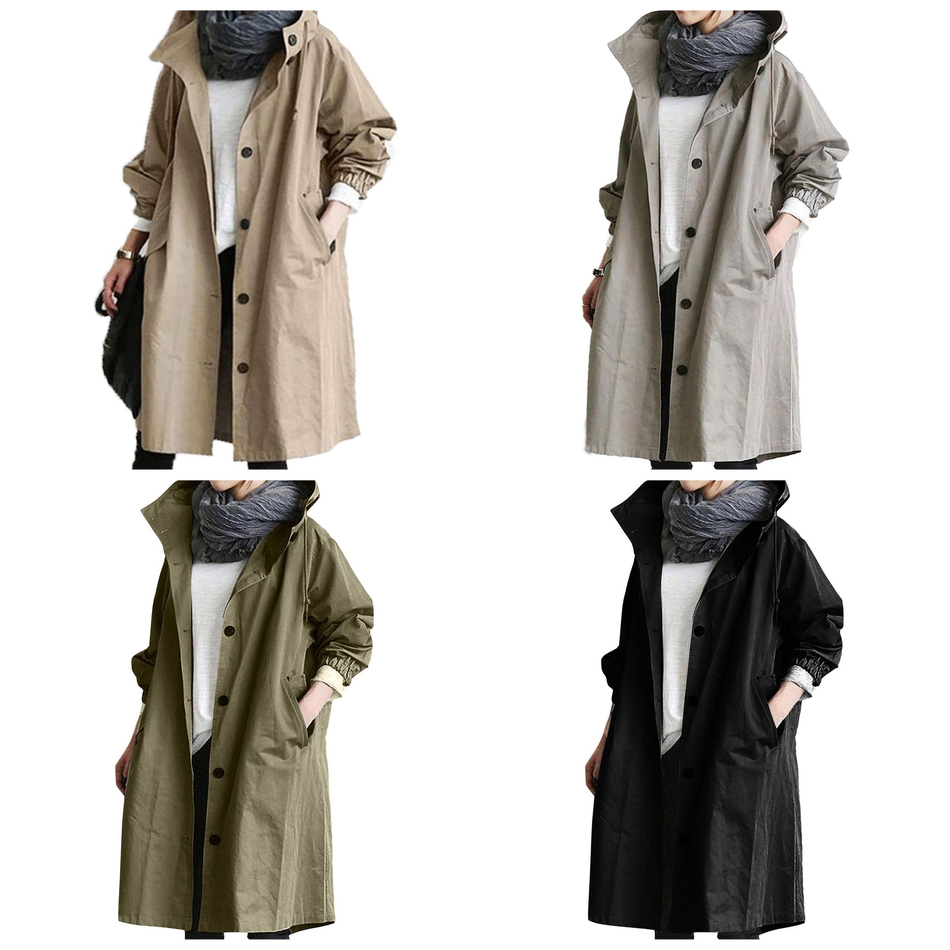 Dam Trenchrock Lång Passform Justerbar Huva Bomull Polyester-3