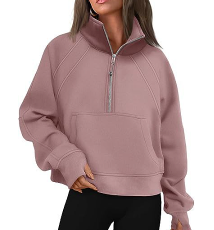 Boxy Vintertröja för Dam med Halv Dragkedja och Känguruficka – Mjuk Värmande Blandning, Avslappnad Passform 9