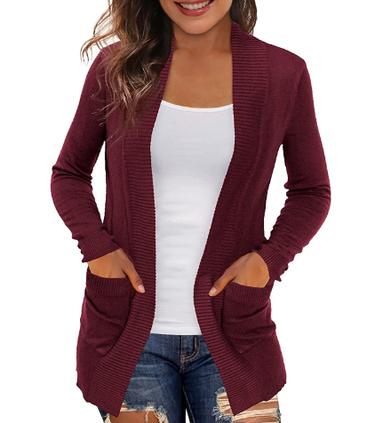 Lång Kofta Dam Öppen Front Stickad Mjuk Med Fickor-5