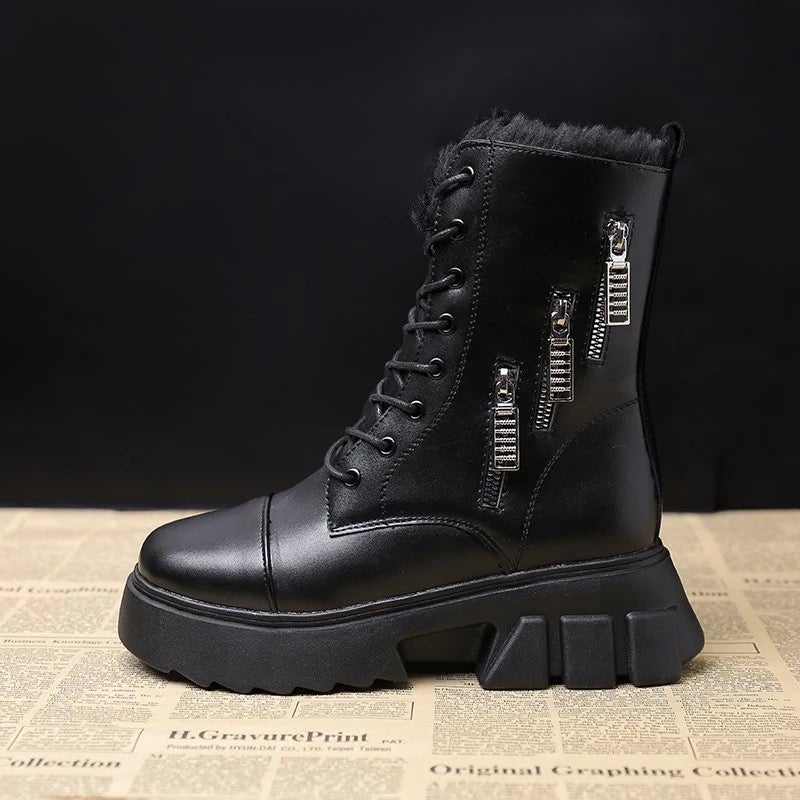 Dam Schnürboots Eco-Läder Plyschfoder Blockhæl-4