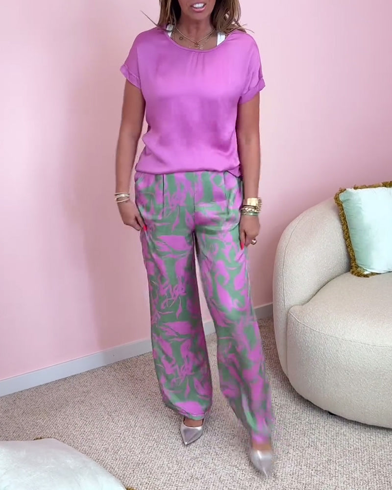 Dam Sommaruppsättning Rymlig Topp och Shorts Lätta Material-2