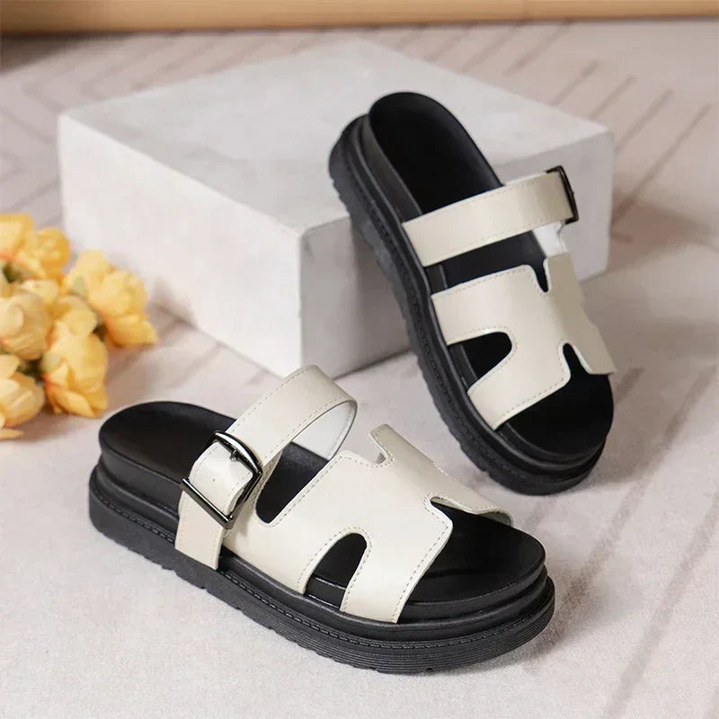 Dam Sandaler Slingback Veganläder Komfortabel Vadderad Plattform-6