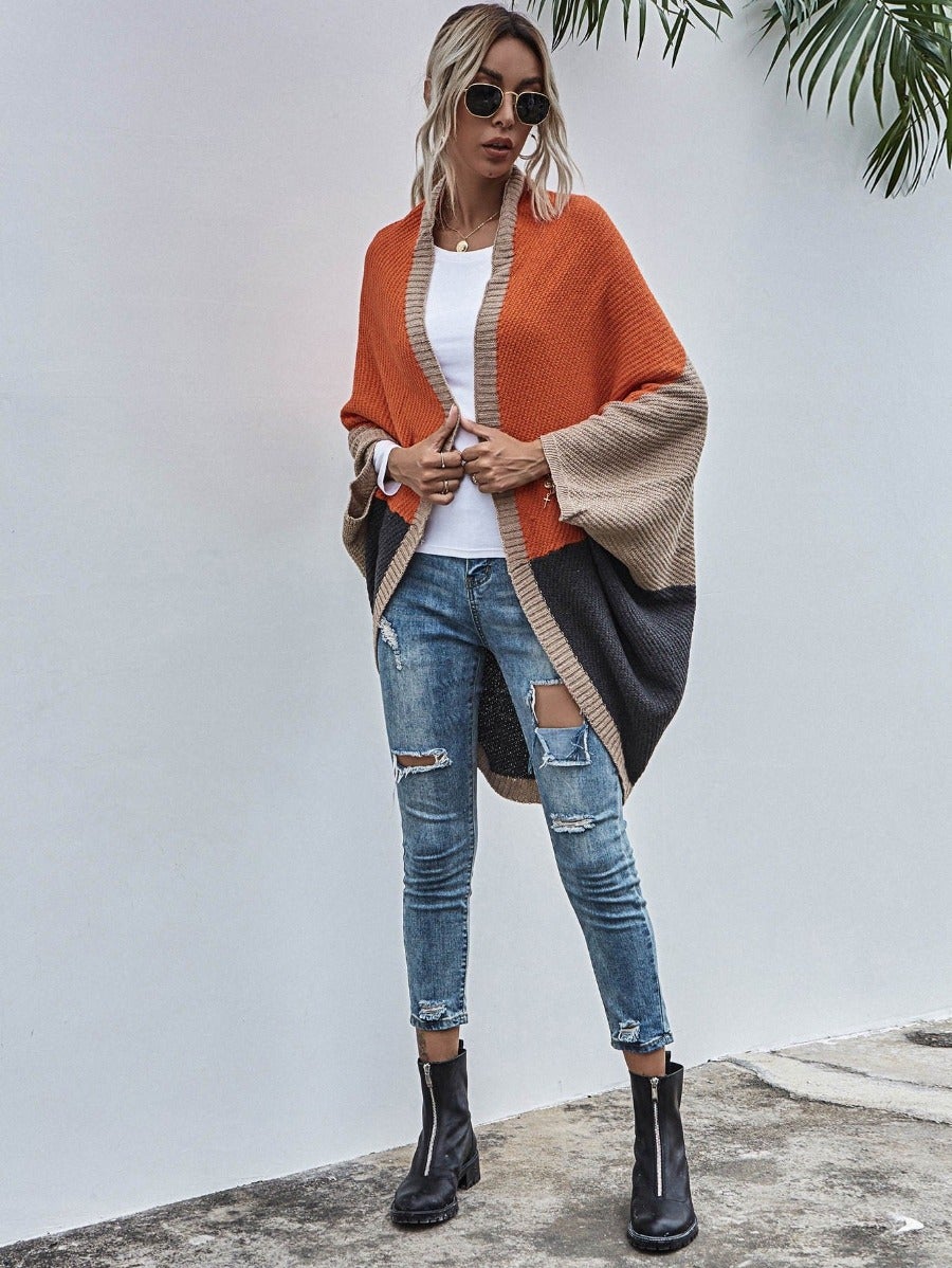 Dam Cardigan Fladdermusärmar Stickad Polyester Bomull-3