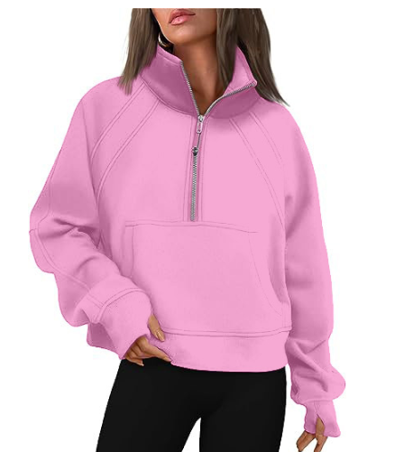 Boxy Vintertröja för Dam med Halv Dragkedja och Känguruficka – Mjuk Värmande Blandning, Avslappnad Passform 12