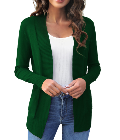 Lång Kofta Dam Öppen Front Stickad Mjuk Med Fickor-6