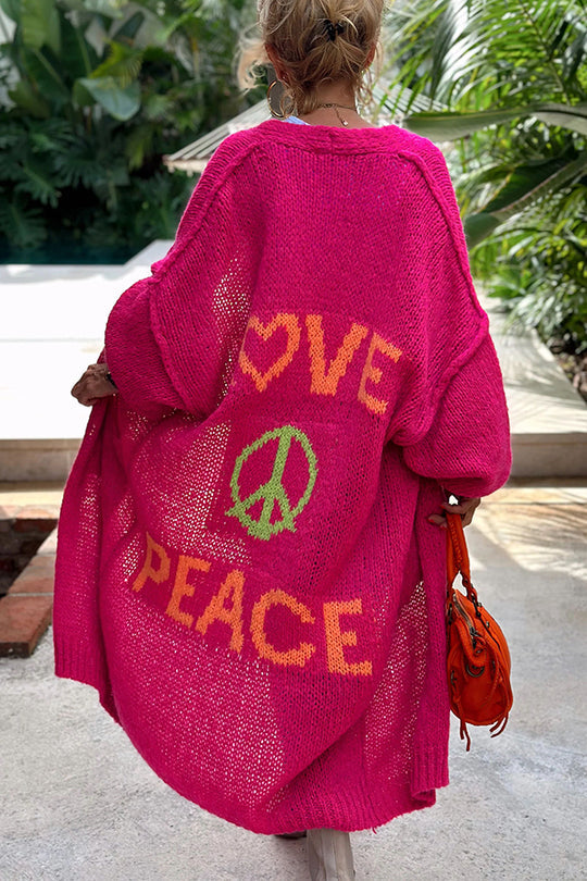 Variant image for Lång Kofta Dam Överdimensionerad Mjuk Tyg med Love & Peace Mönster-1