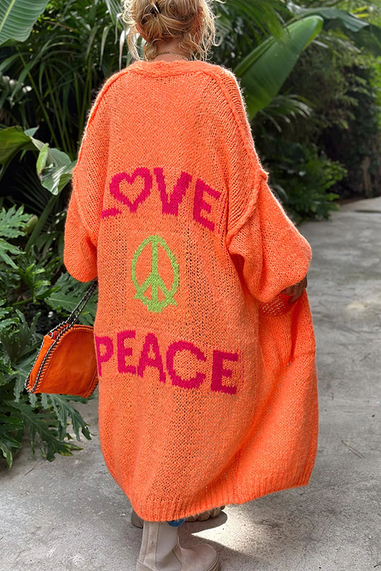 Variant image for Lång Kofta Dam Överdimensionerad Mjuk Tyg med Love & Peace Mönster-17