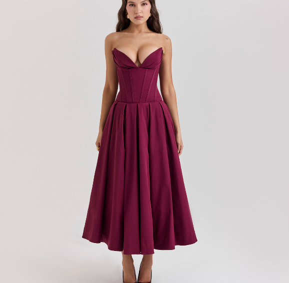 Variant image for Dam Lång Klänning Stropplös Polyester för Fest och Bröllop-8