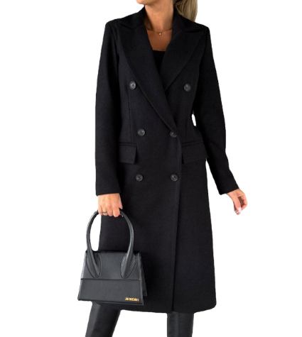 Kvinna Trench Coat Klassisk Design Polyester Bomull-1