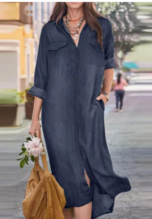 Dam Långklänning med Långa Ärmar i Lätt Tyg för Fest och Sommar-2