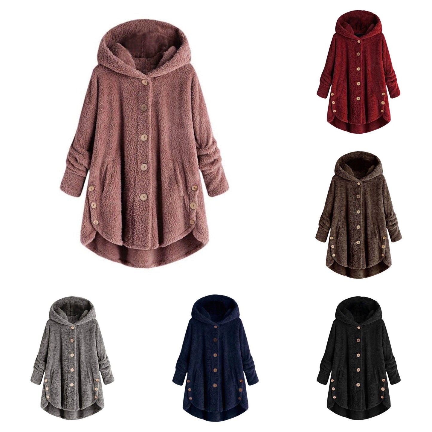 Dam Casual Teddy Pälsrock med Huva Bomull Polyester-4